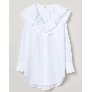 H&M Limited Edition White Ruffle Collar Oversized Tunic Shirt